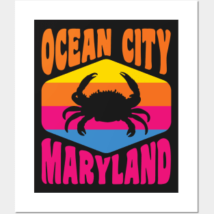 Ocean City Maryland Beach Vacation Crab Retro Posters and Art